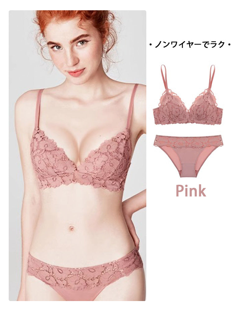 【ノンワイヤー】下厚パッド 花柄総レースブラセット