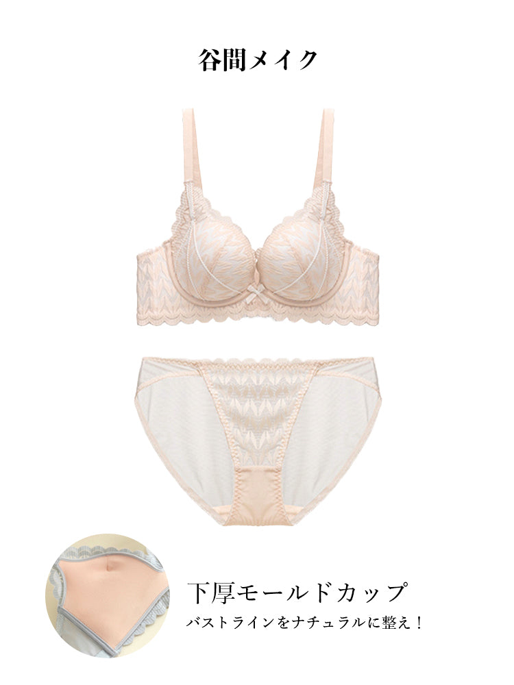 【ノンワイヤー盛れる】総レース 下厚パッドブラ&ショーツ
