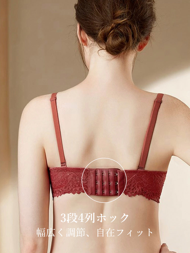 【ノンワイヤー】総レース花柄 ノンワイヤーブラセット 自胸で谷間メイク