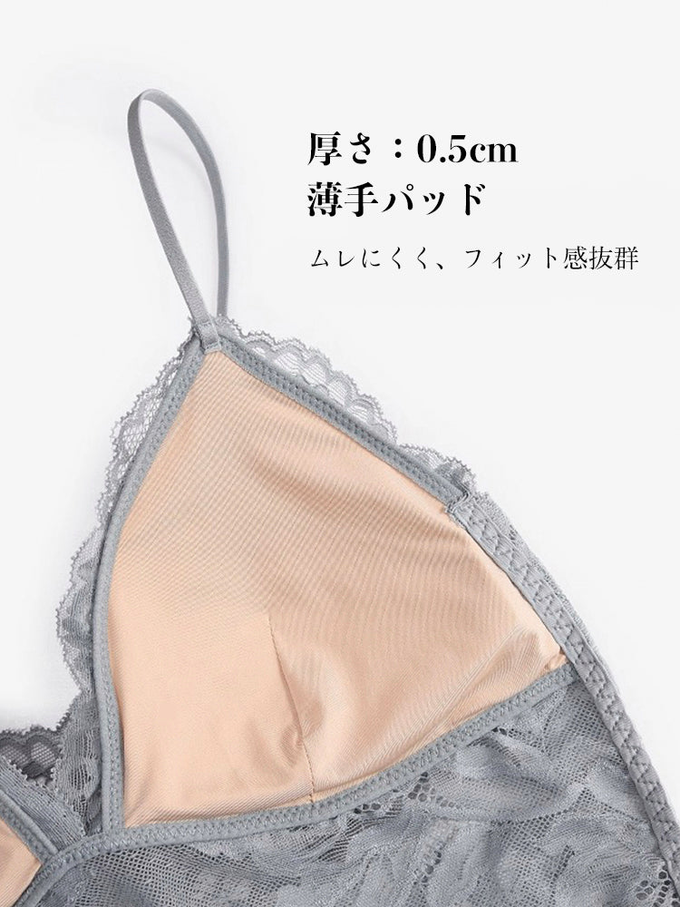 【ノンワイヤー】美背中 花柄レース ノンワイヤーブラセット