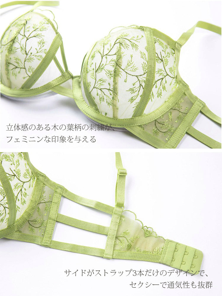 【ワイヤー入り】フランススタイル 薄手通気性よく ノンパテッド ブラ&ショーツセット