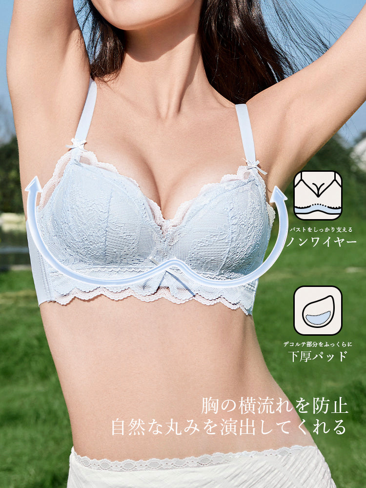 【ノンワイヤー盛れる】ボリュームアップ 総レース 下着セット