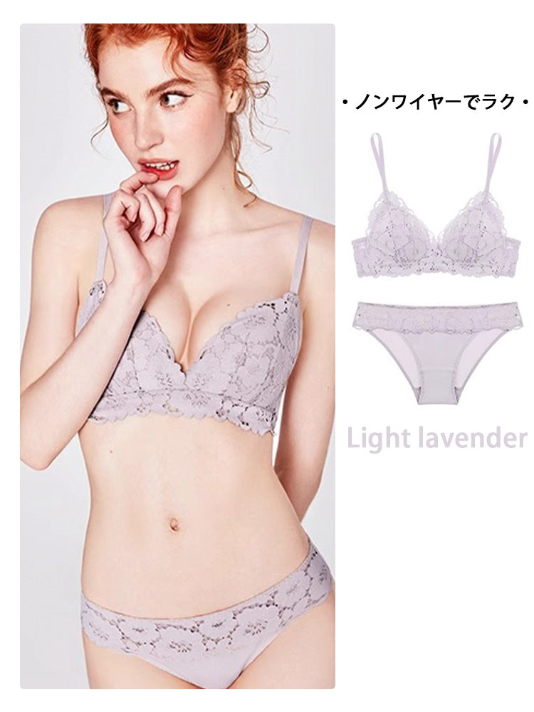 【ノンワイヤー】下厚パッド 花柄総レースブラセット