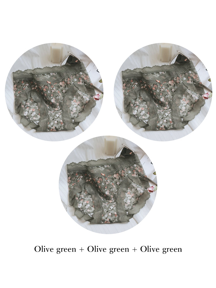 花柄 総レースショーツ はきこみ丈ふつう