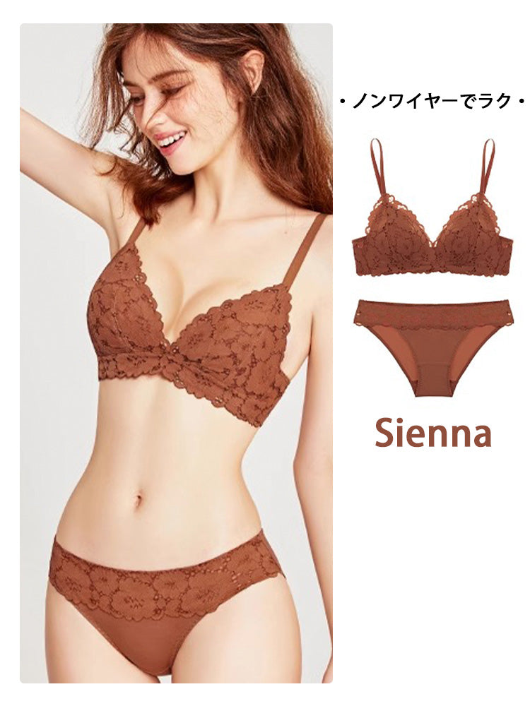 【ノンワイヤー】下厚パッド 花柄総レースブラセット