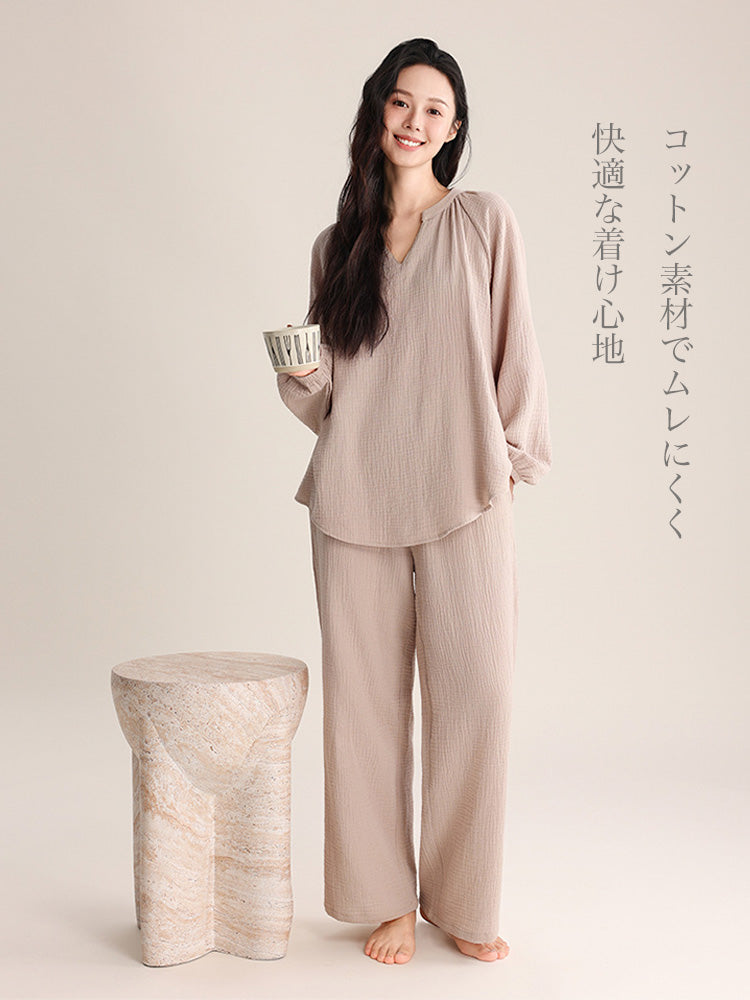 【コットン100%】ダブルガーゼ 薄手ルームウエア2点セット