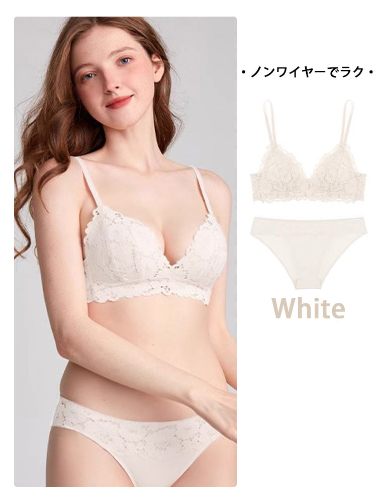 【ノンワイヤー】下厚パッド 花柄総レースブラセット