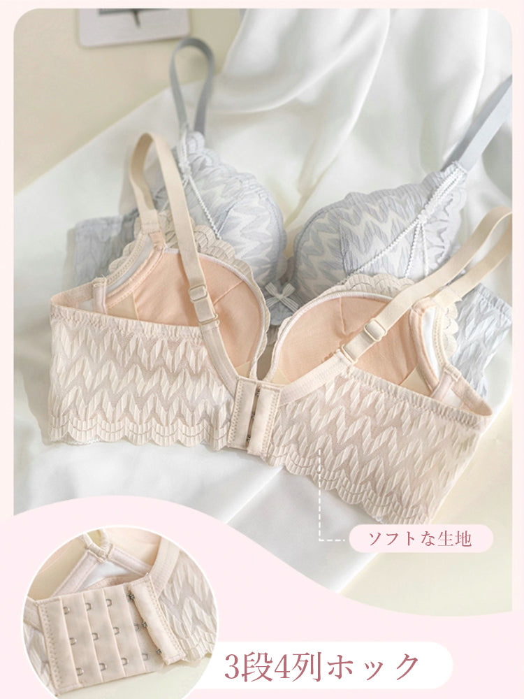 【ノンワイヤー盛れる】総レース 下厚パッドブラ&ショーツ