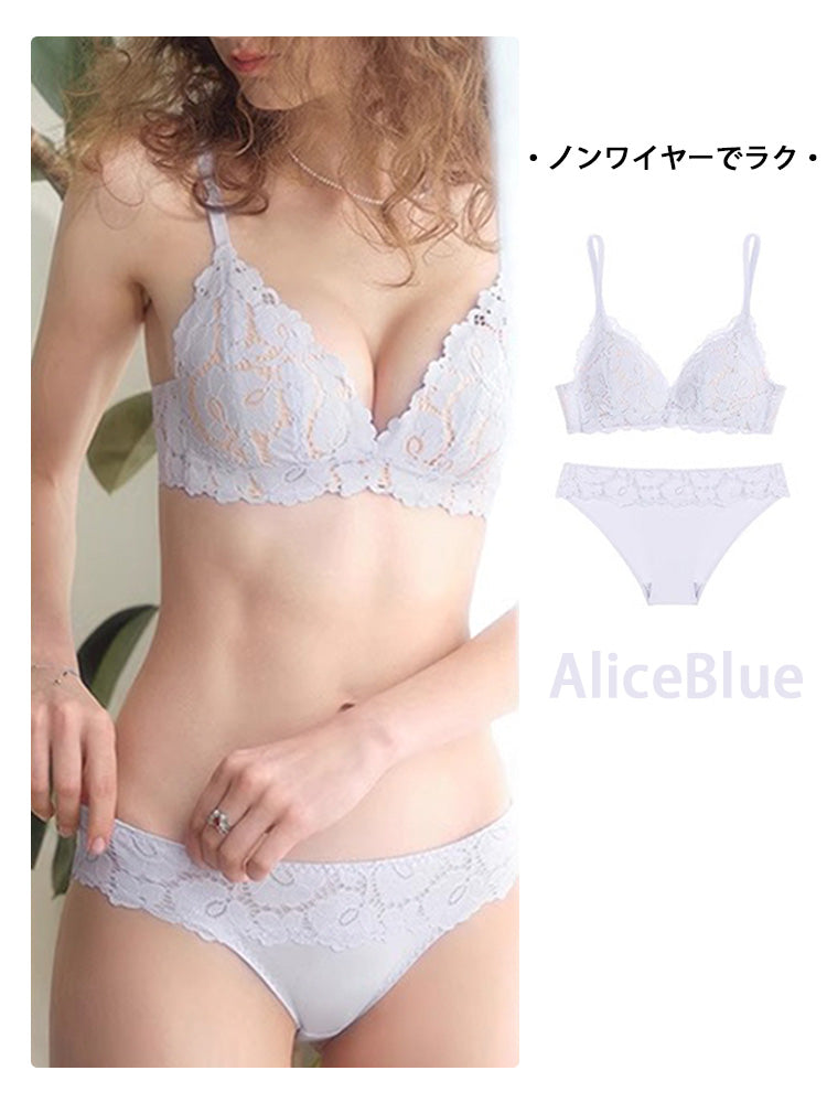 【ノンワイヤー】下厚パッド 花柄総レースブラセット