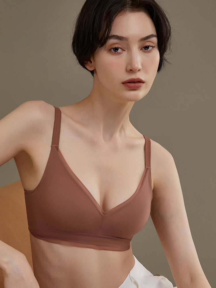 【ノンワイヤー】【3/4カップ】100%マルベリーシルク裏地 プッシュアップブラ