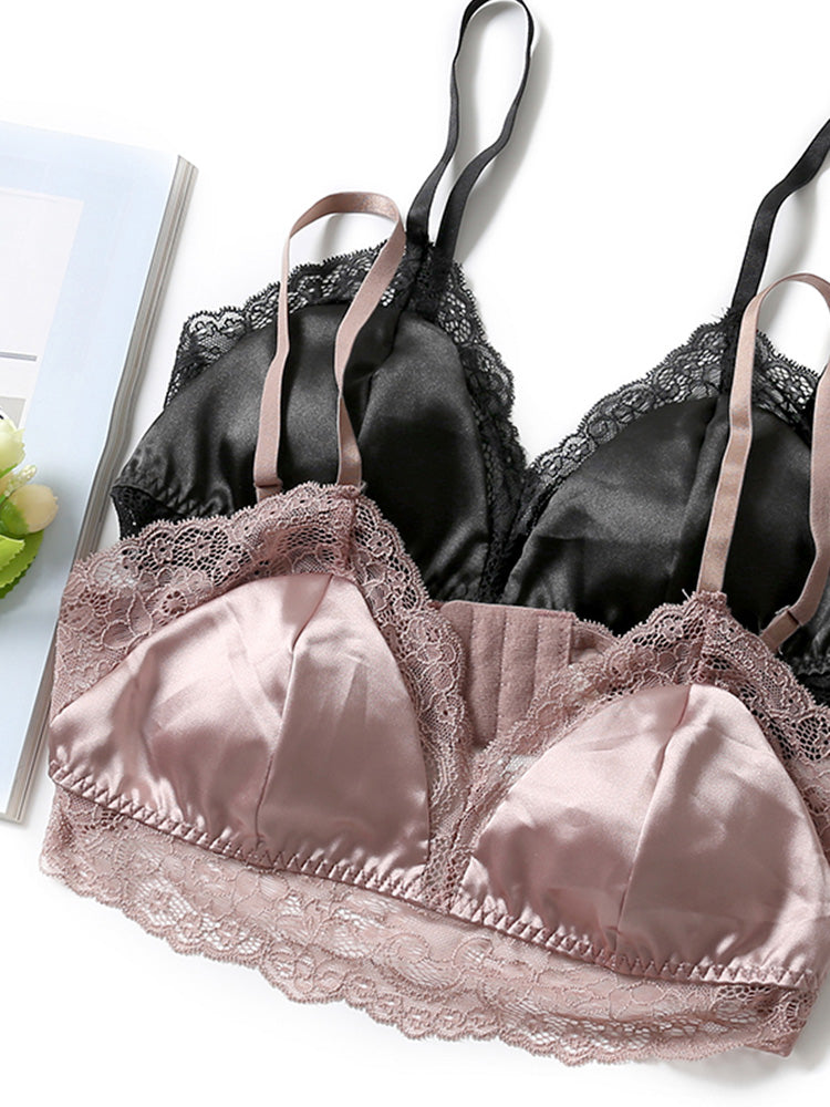 【ノンワイヤー】裏地100%シルク レースワイヤーレスブラ