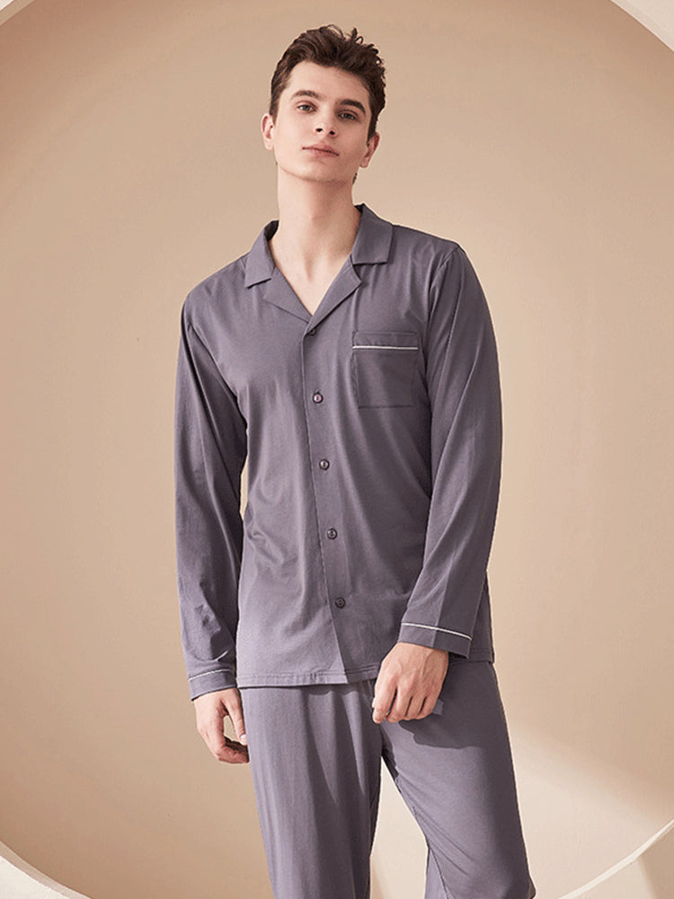 ボタン開閉 長袖エコパジャマ