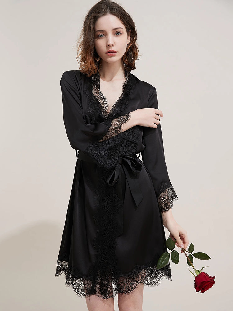 【ガウン】レース飾り長袖 ベルト付きガウン