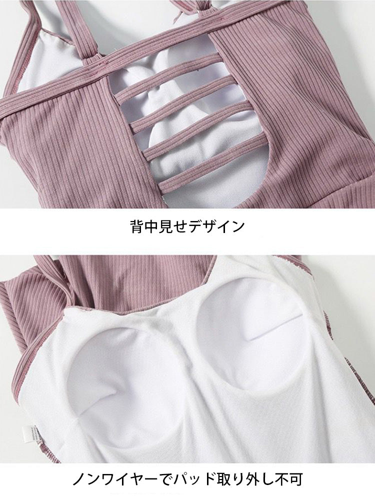 【ノンワイヤー】ウェスト細く見えシャーリングデザイン ワンピース水着