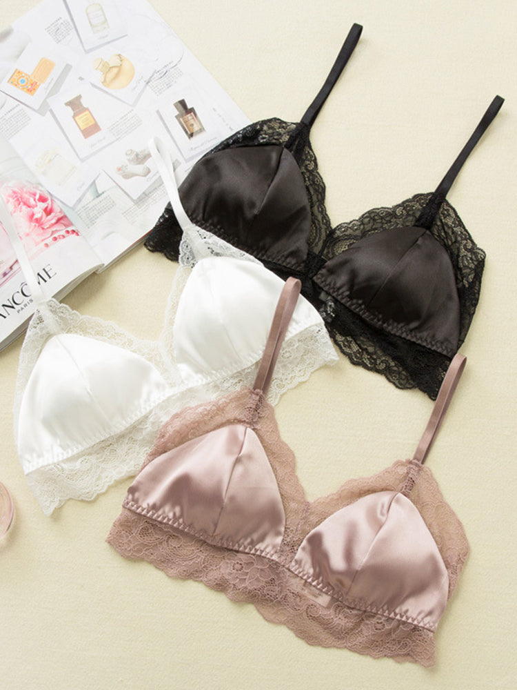 【ノンワイヤー】裏地100%シルク レースワイヤーレスブラ