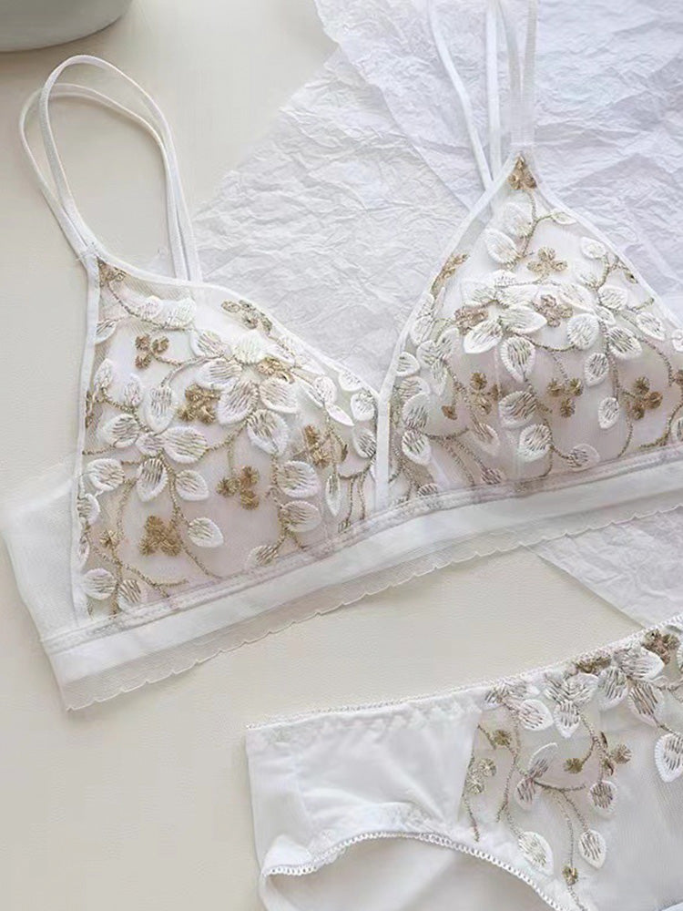 【在庫処分】【ノンワイヤー】フランス刺繡セクシーレース下着セット ブラ&ショーツ