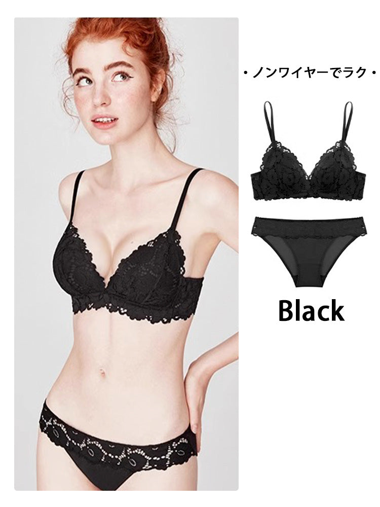 【ノンワイヤー】下厚パッド 花柄総レースブラセット