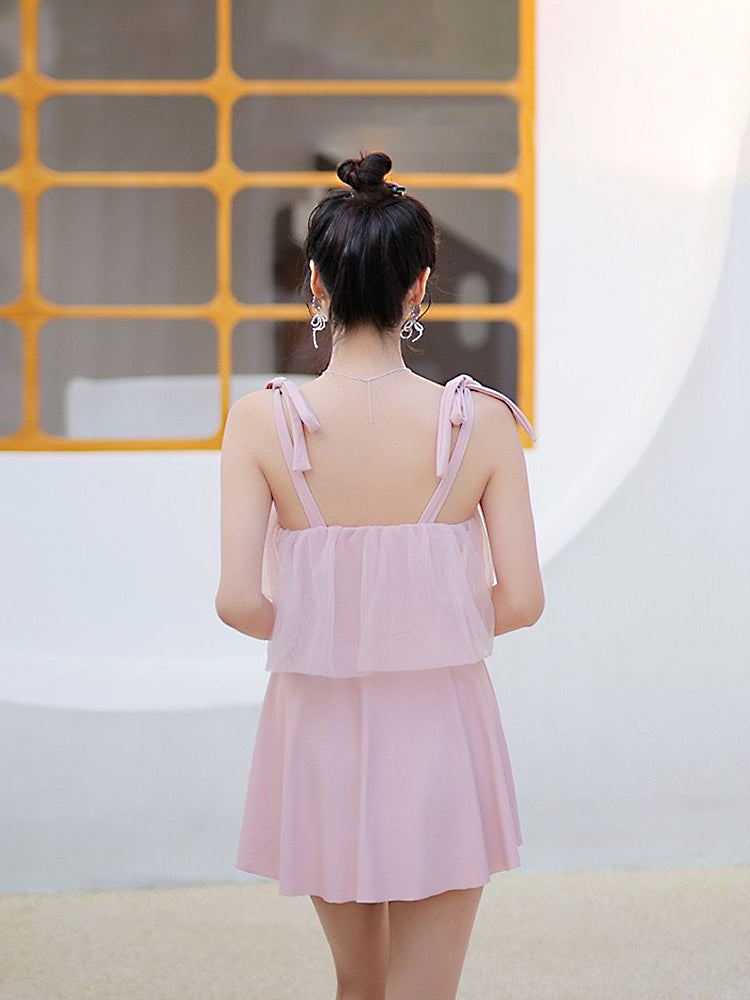【ノンワイヤー】肩紐リボン仕様 お洋服っぽい水着