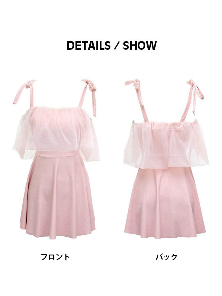 【ノンワイヤー】肩紐リボン仕様 お洋服っぽい水着