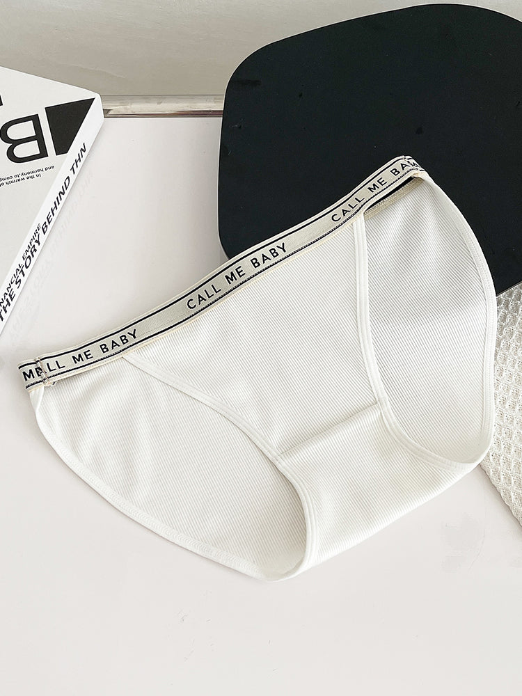 【在庫処分】太もも締め付けない 三角リブショーツ ウエストゴム英字ロゴ入り