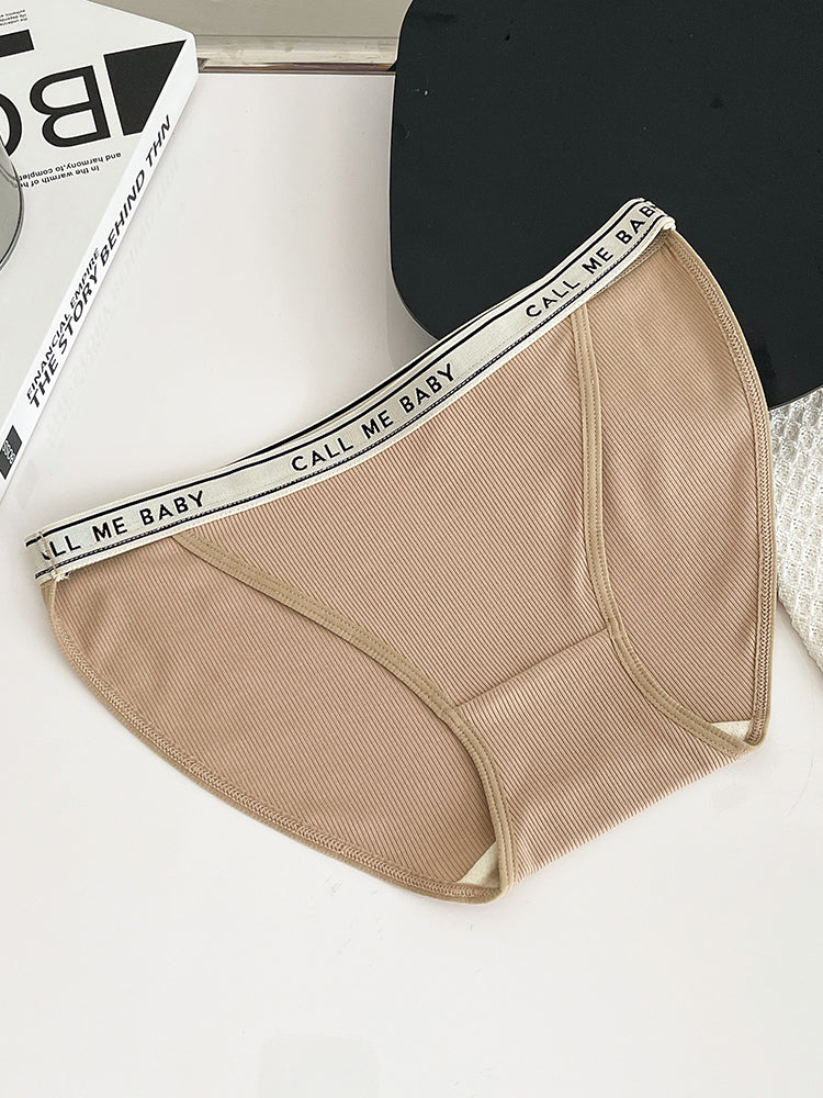 【在庫処分】太もも締め付けない 三角リブショーツ ウエストゴム英字ロゴ入り