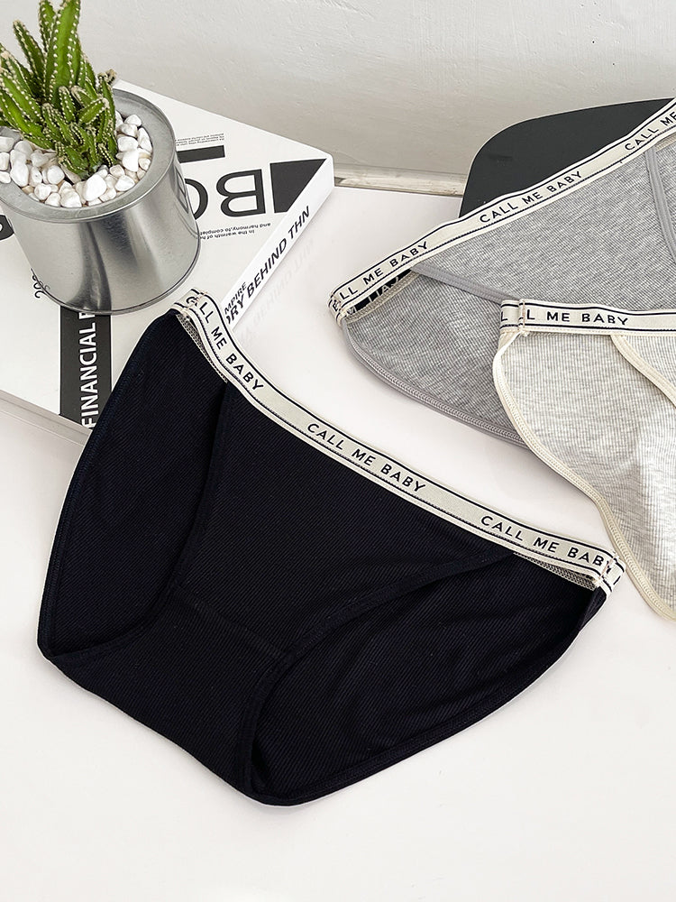 【在庫処分】太もも締め付けない 三角リブショーツ ウエストゴム英字ロゴ入り