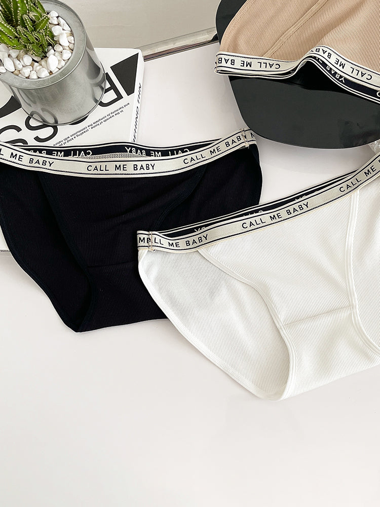 【在庫処分】太もも締め付けない 三角リブショーツ ウエストゴム英字ロゴ入り