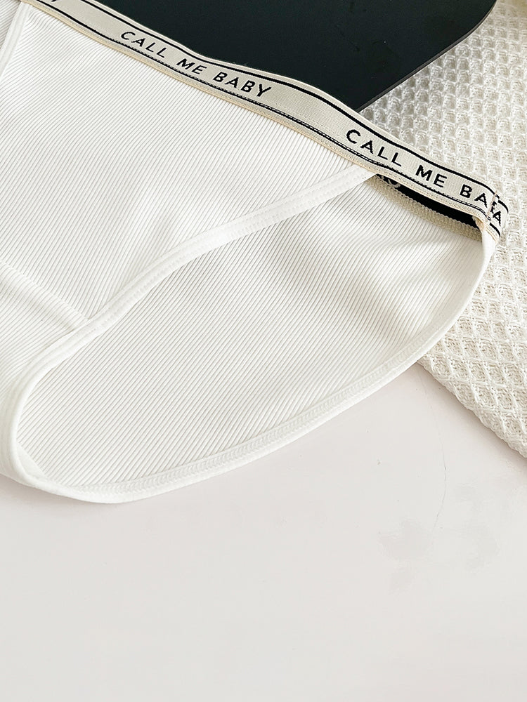 【在庫処分】太もも締め付けない 三角リブショーツ ウエストゴム英字ロゴ入り