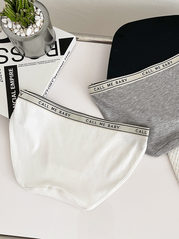 【在庫処分】太もも締め付けない 三角リブショーツ ウエストゴム英字ロゴ入り