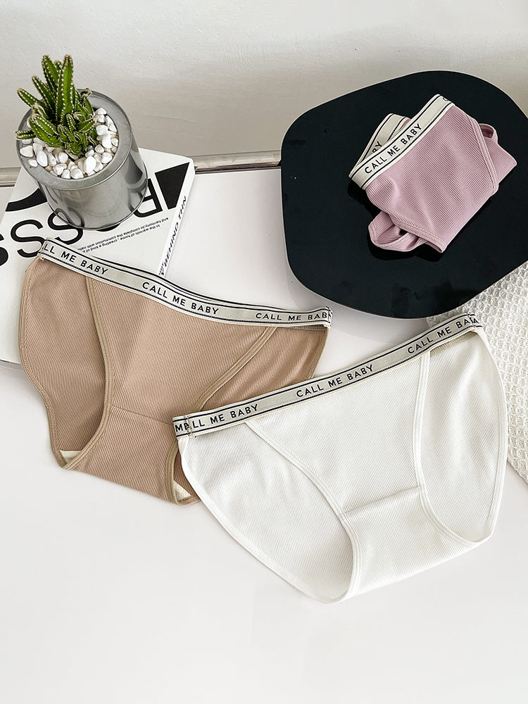 【在庫処分】太もも締め付けない 三角リブショーツ ウエストゴム英字ロゴ入り