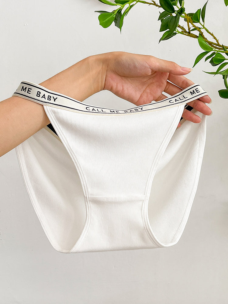 【在庫処分】太もも締め付けない 三角リブショーツ ウエストゴム英字ロゴ入り