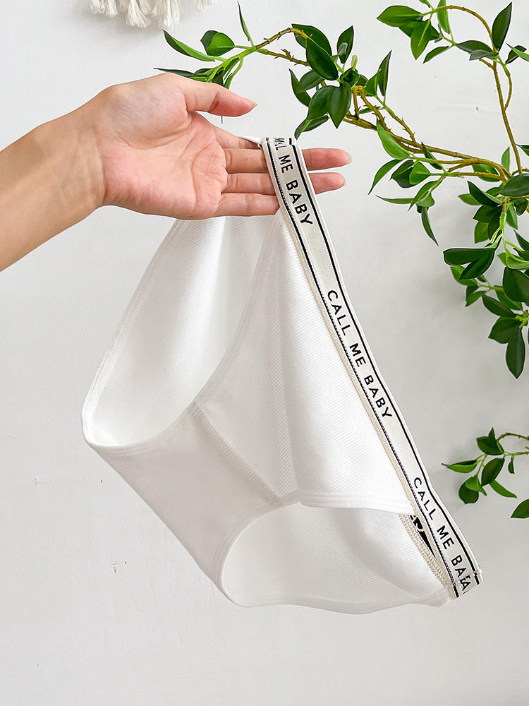 【在庫処分】太もも締め付けない 三角リブショーツ ウエストゴム英字ロゴ入り