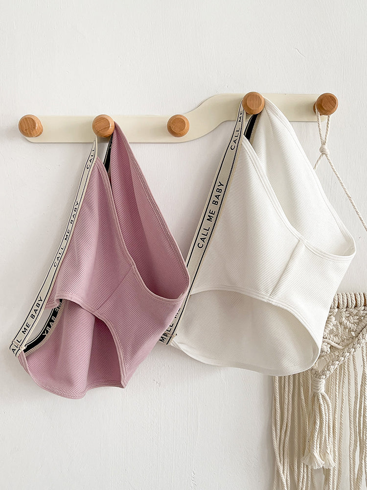 【在庫処分】太もも締め付けない 三角リブショーツ ウエストゴム英字ロゴ入り