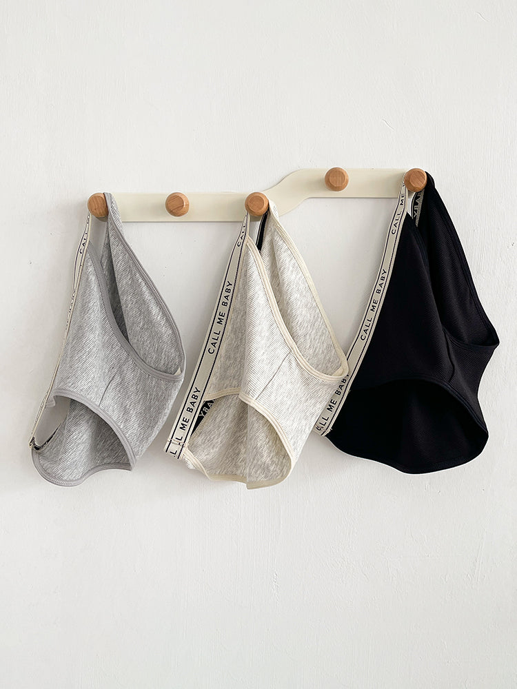 【在庫処分】太もも締め付けない 三角リブショーツ ウエストゴム英字ロゴ入り