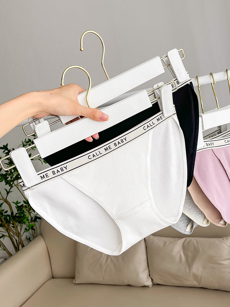 【在庫処分】太もも締め付けない 三角リブショーツ ウエストゴム英字ロゴ入り