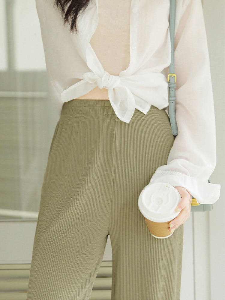 【在庫処分】体型カバープリーツ加工パンツ