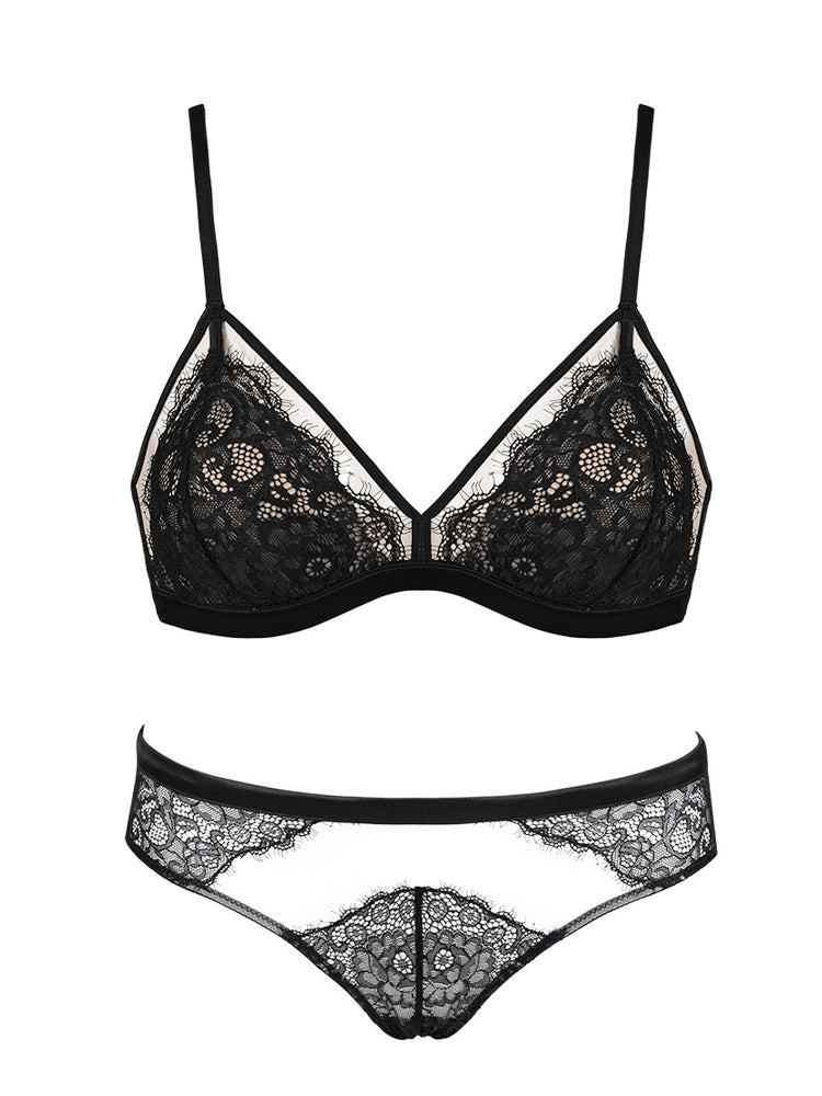 【ノンワイヤー】総レース ノンワイヤー通気ブラ&ショーツ