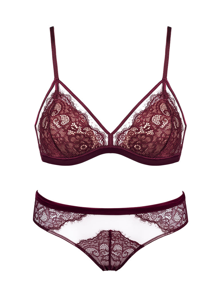 【ノンワイヤー】総レース ノンワイヤー通気ブラ&ショーツ