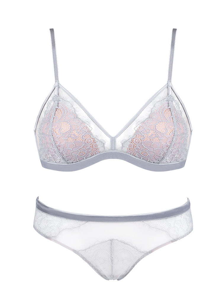 【ノンワイヤー】総レース ノンワイヤー通気ブラ&ショーツ