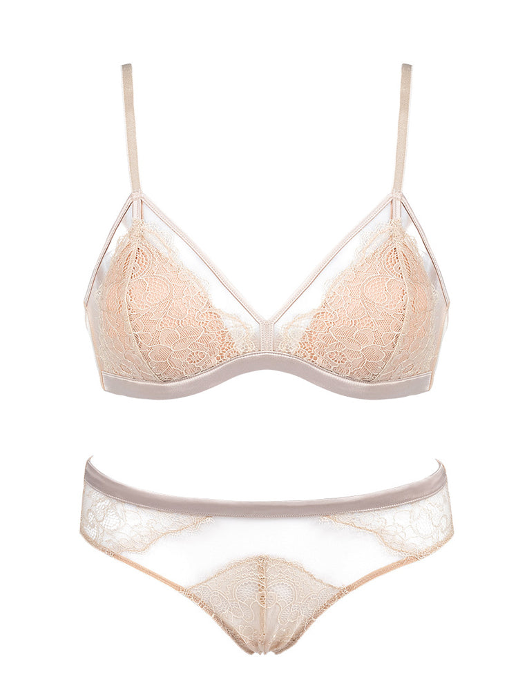 【ノンワイヤー】総レース ノンワイヤー通気ブラ&ショーツ