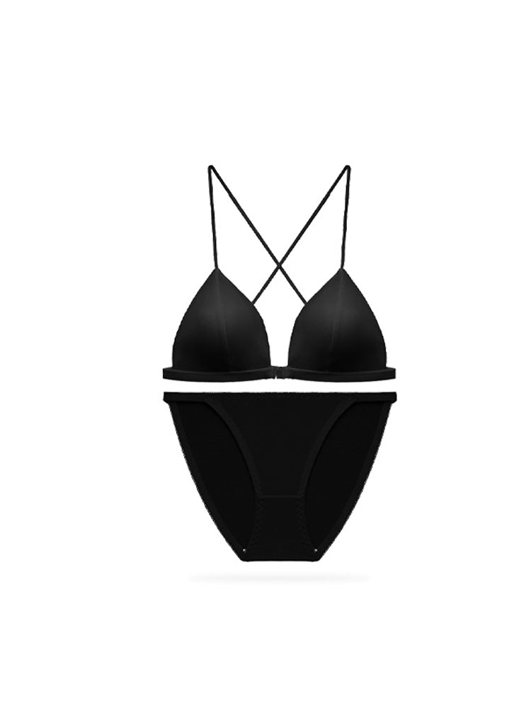 【ノンワイヤー】フロントホック 三角ブラジャー&ショーツ アンダー長さ調整可能