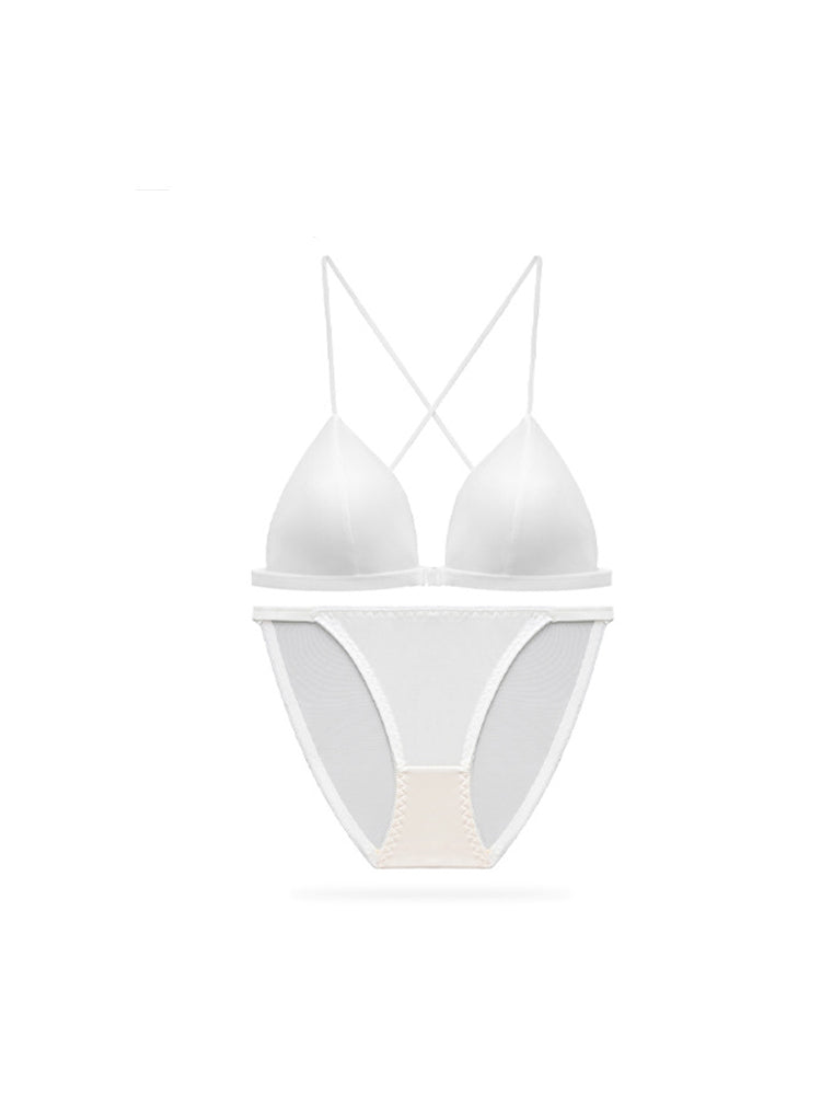 【ノンワイヤー】フロントホック 三角ブラジャー&ショーツ アンダー長さ調整可能