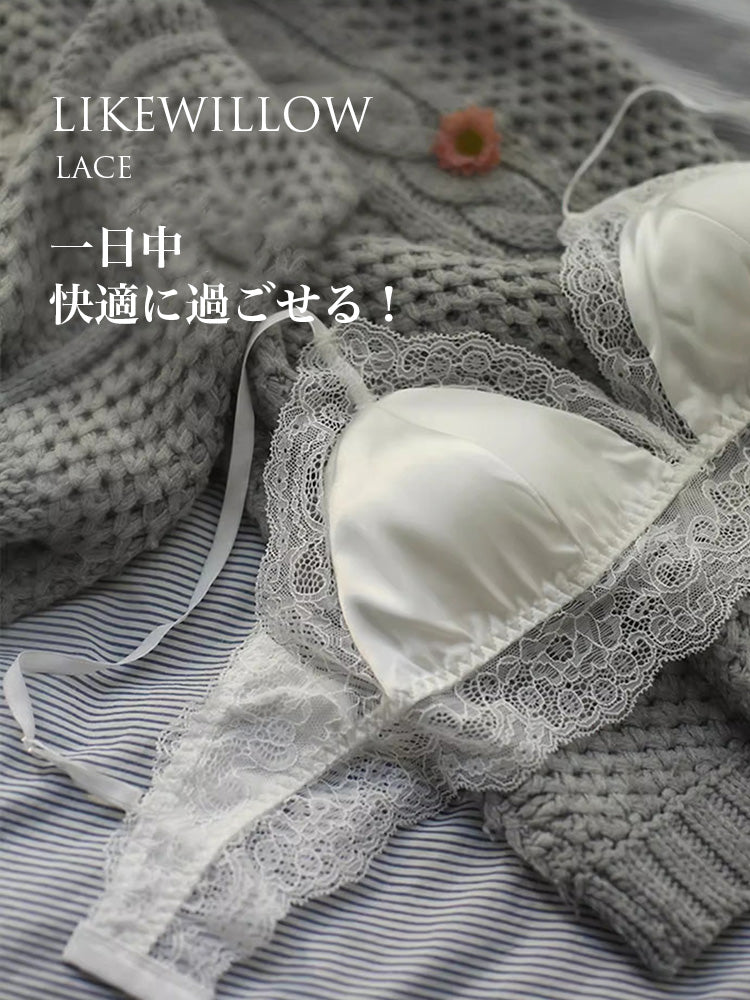 【ノンワイヤー】裏地100%シルク レースワイヤーレスブラ