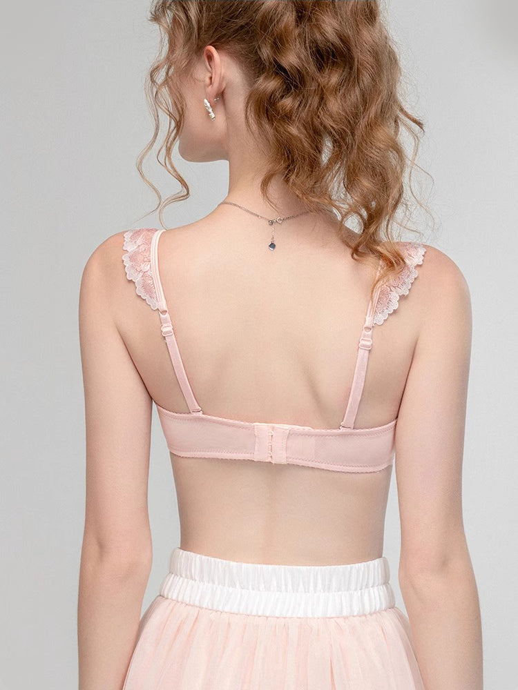 【ワイヤー入り】フリル肩紐 配色刺繍ブラジャー&ショーツ