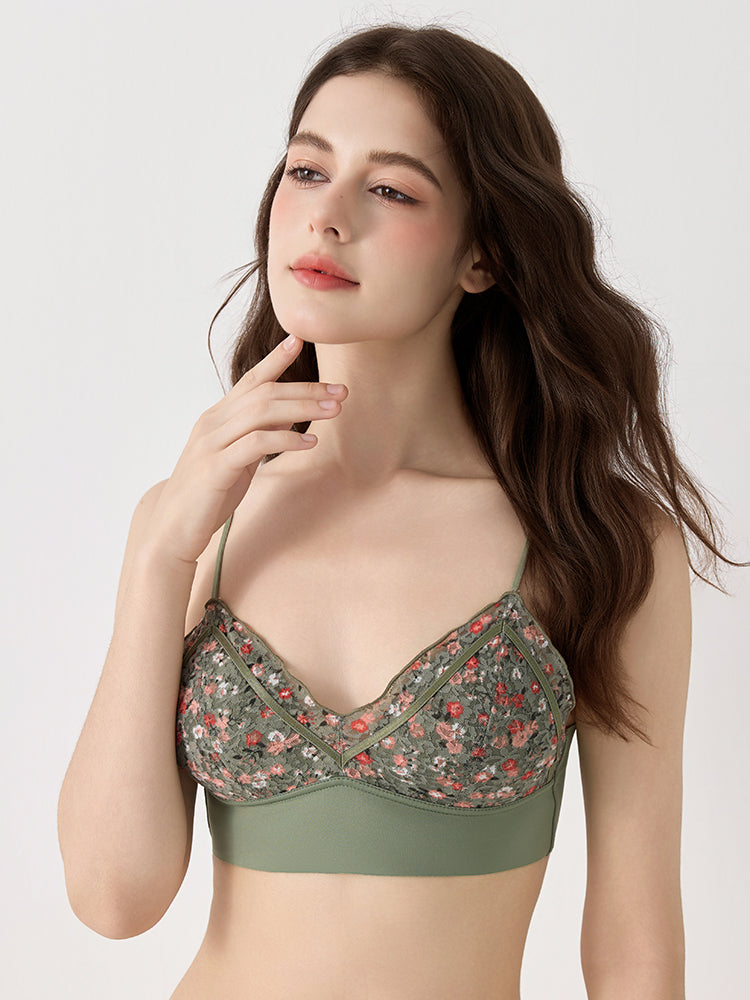 【ノンワイヤー】繊細な花柄の総レースノンワイヤーブラ