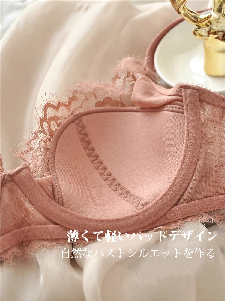 【エアリー】柔らかい総レースブラ&ショーツセット