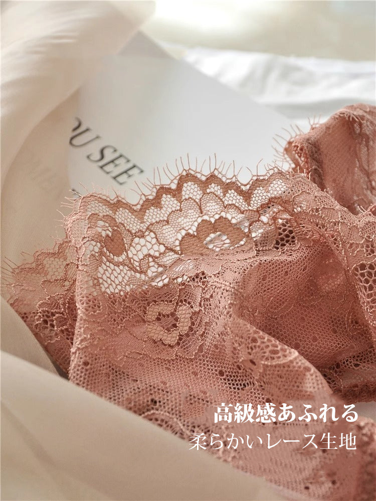 【エアリー】柔らかい総レースブラ&ショーツセット