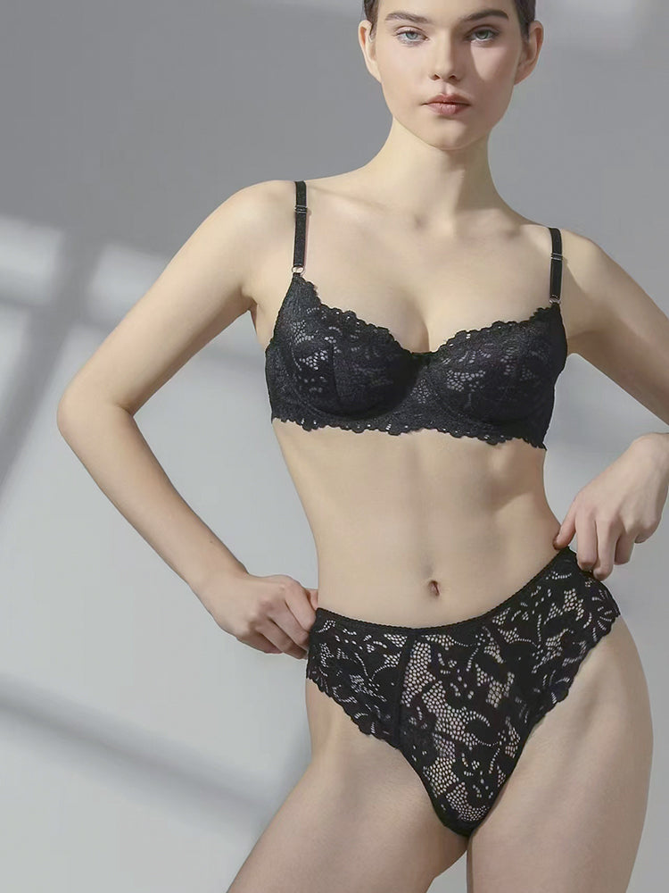 【ノンパテッド】軽い!柔らかい総レース下着セット