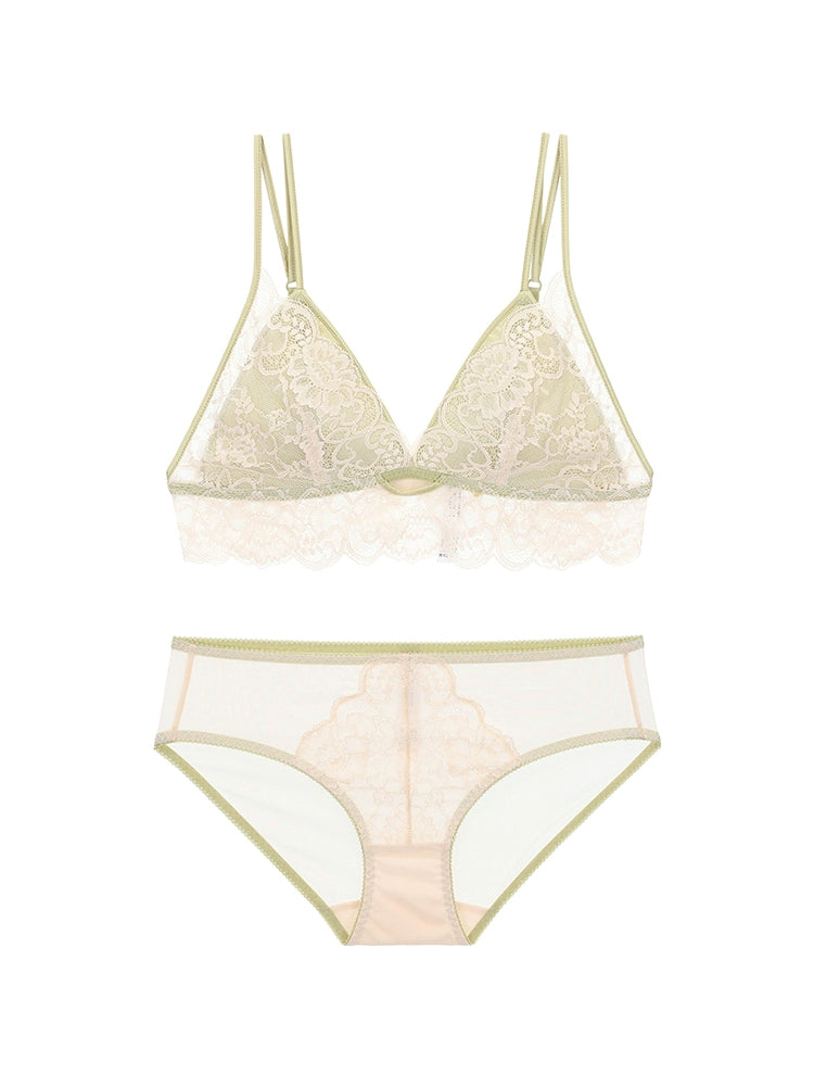 【ノンワイヤー】軽い着け心地!ダブルストラップ総レースブラ&ショーツ