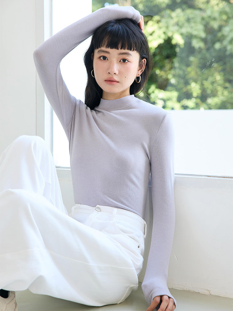 ふんわり軽い ハイネックニット ウール混 インナー